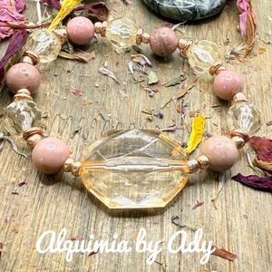Alquimia Rose rhodonite and Gold Crystal Bracelet